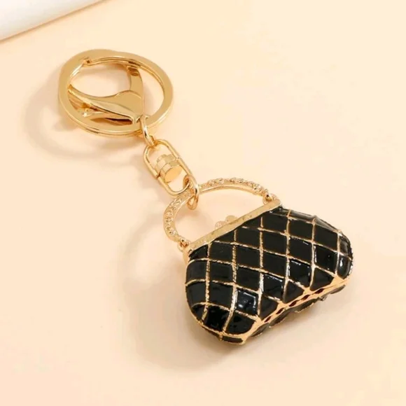 Elegant Black and Gold Women's Bag Keychain - Picture 2 of 3